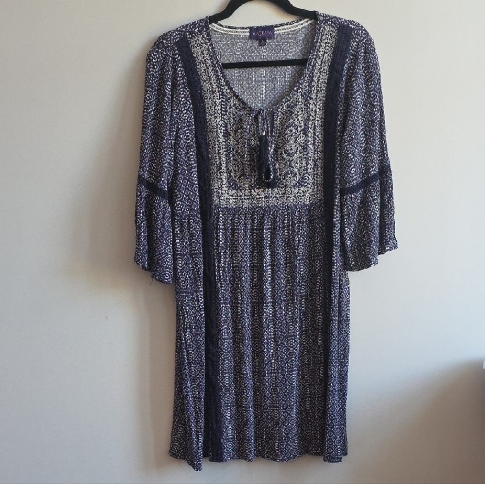 Artesia - Navy Patterned Boho Dress - Size L